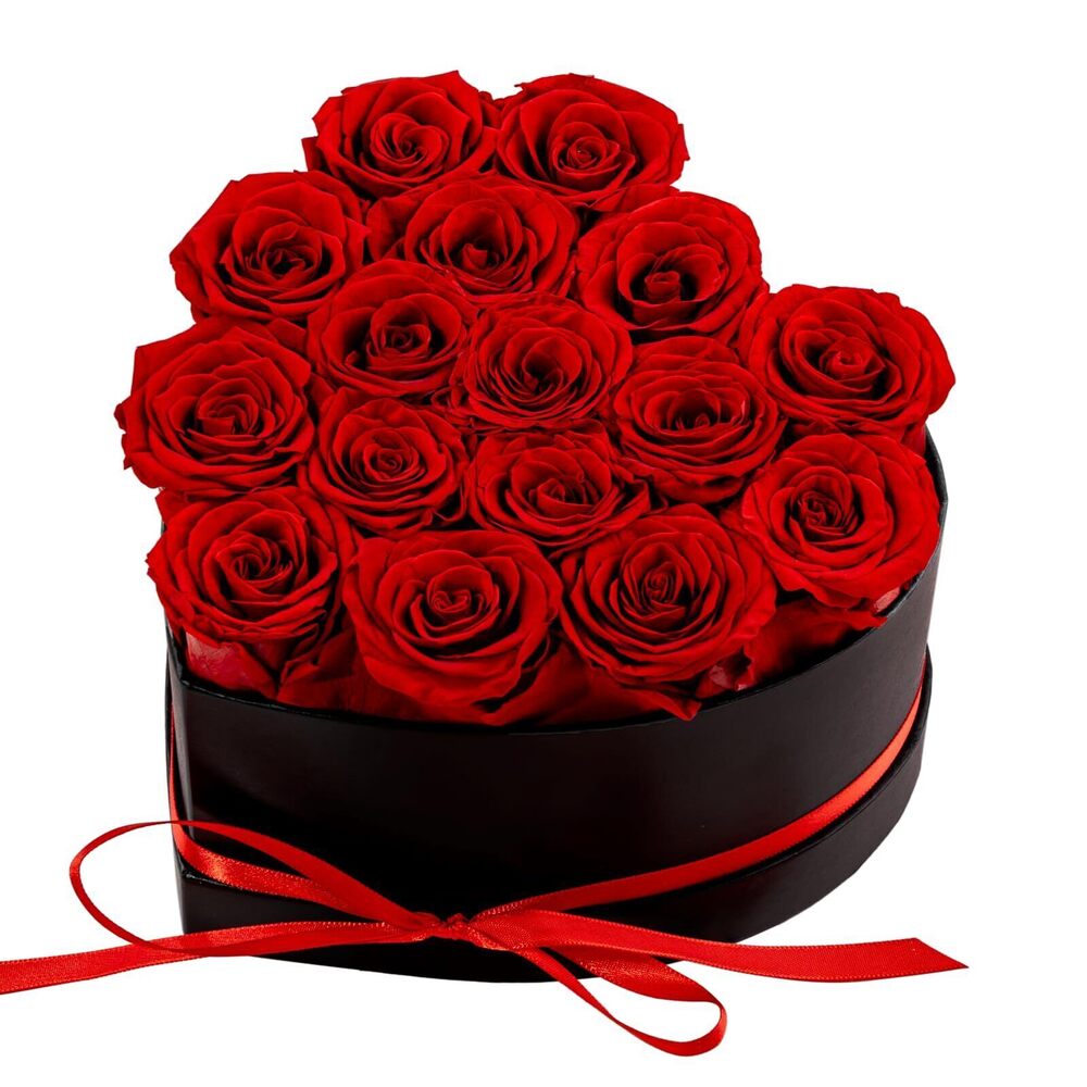1470 16 Forver Preserved Flowers in a Heart Box, Flowers for Her,Eternal